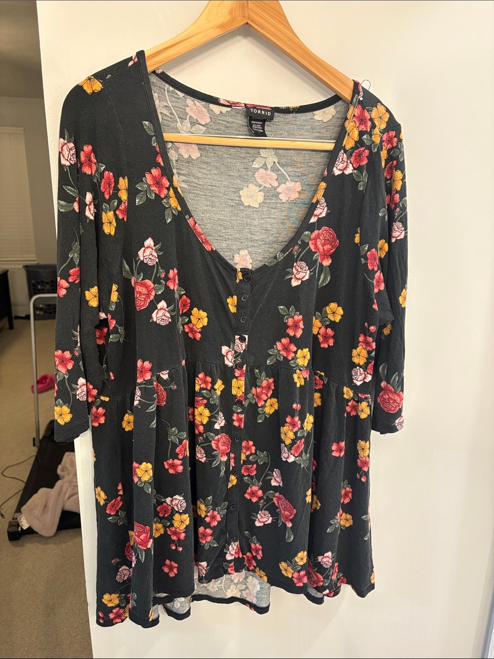 torrid Black Floral Button-Front Babydoll Tunic